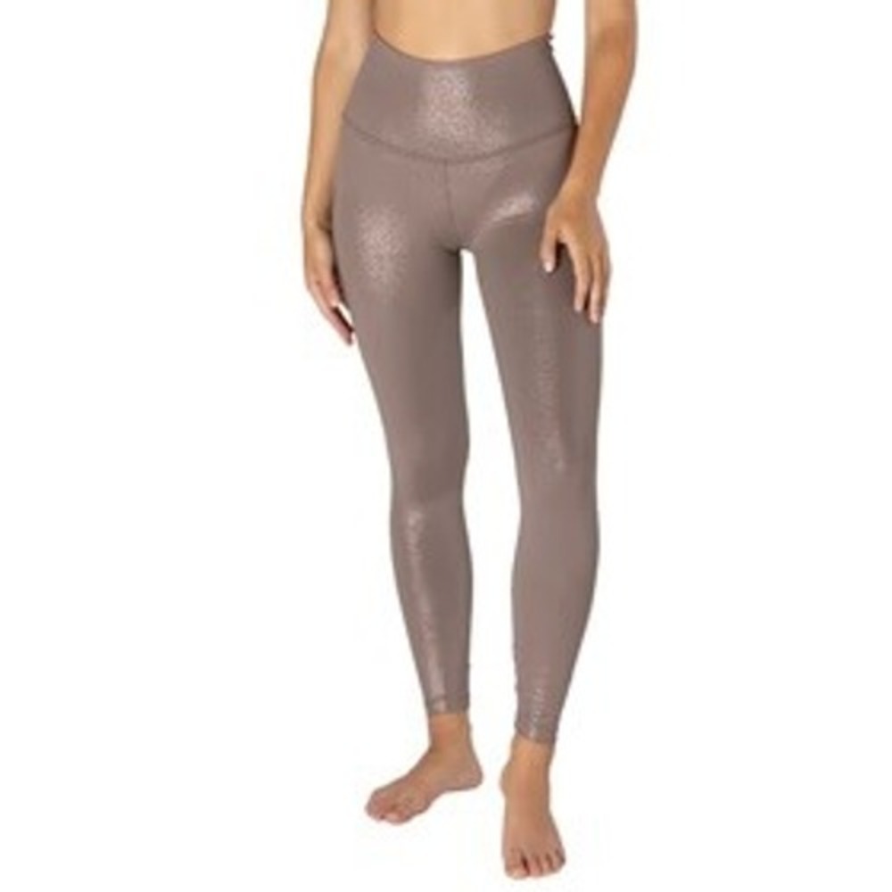 Beyond Yoga Leggings Twinkle High Waisted Medium Taupe Metallic Foil Shimmer 7/8